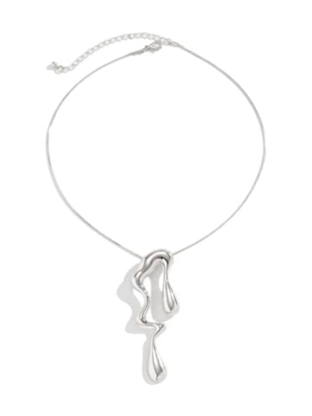New - Bold Silver Molten Drip Pendant Necklace for Women Adjustable Liquid Metal